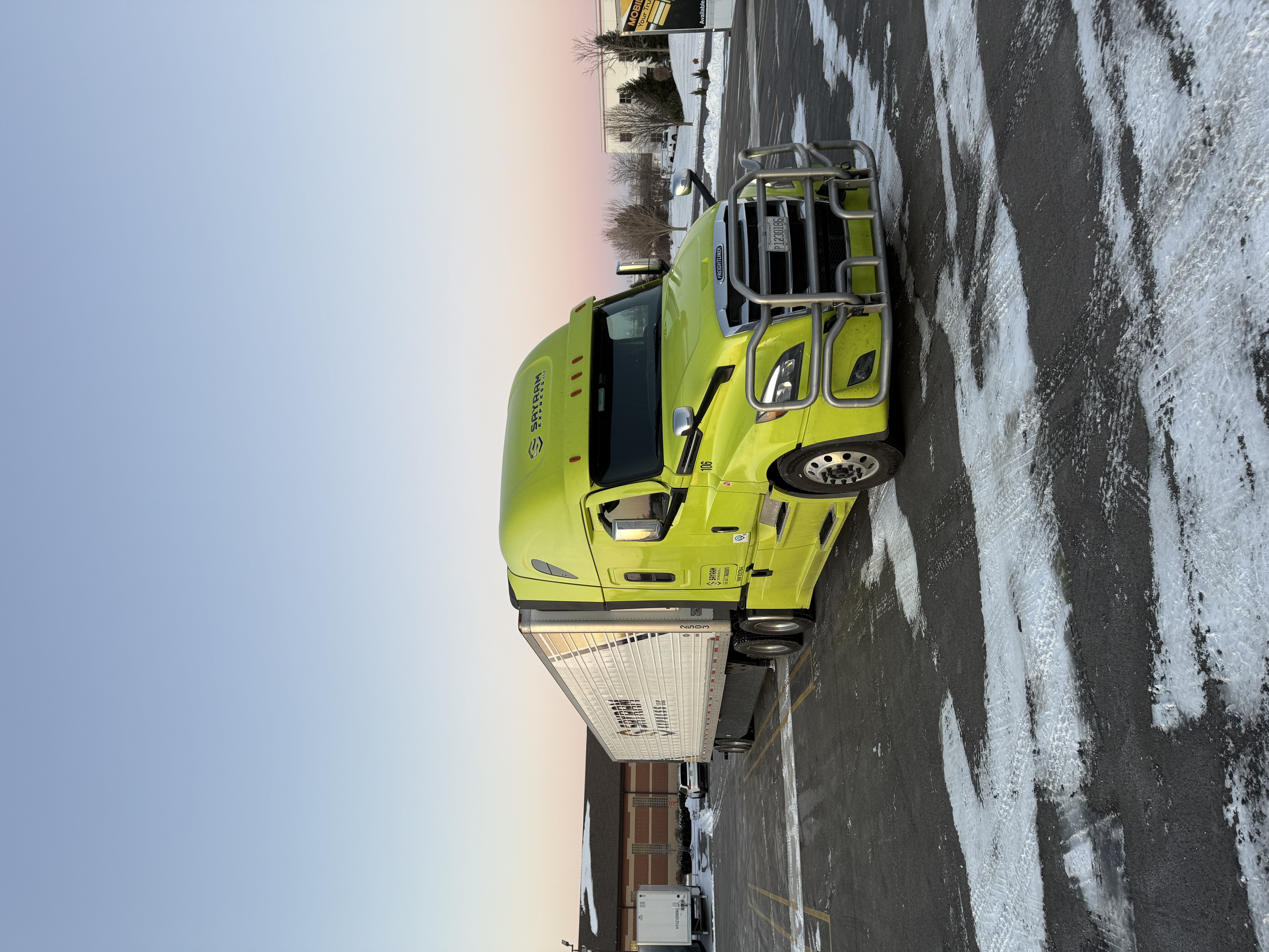 Night highway with trucks